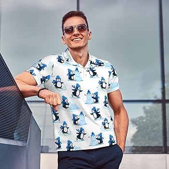 Mosytuky Penguin Winter Fun Print Polo Shirts for Men Dry